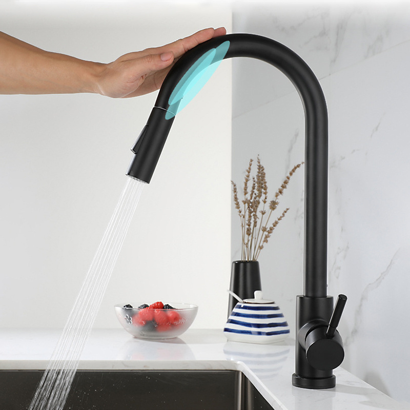 Smart Touch Sensor Faucet 304 Stainless Steel Kitchen Faucet Pull Down Automatic Black Kitchen Tap