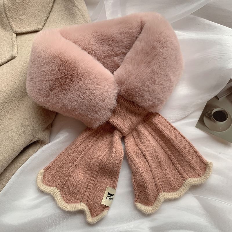 Winter Rabbit Fur Scarf Plush Handy Fishtail Scarf Women Fasten Tie Bow-knot Scarves