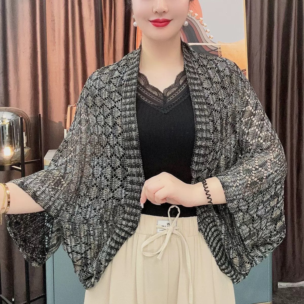 2023 Custom OEM factory wholesale ladies summer spring thin knit cape shawls women bolero shawls with sleeve