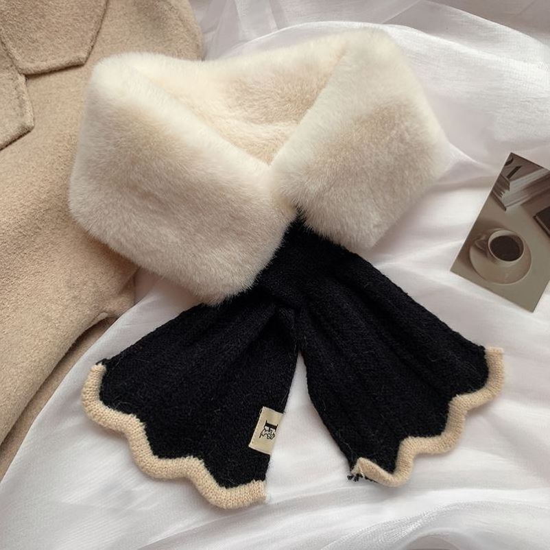 Winter Rabbit Fur Scarf Plush Handy Fishtail Scarf Women Fasten Tie Bow-knot Scarves