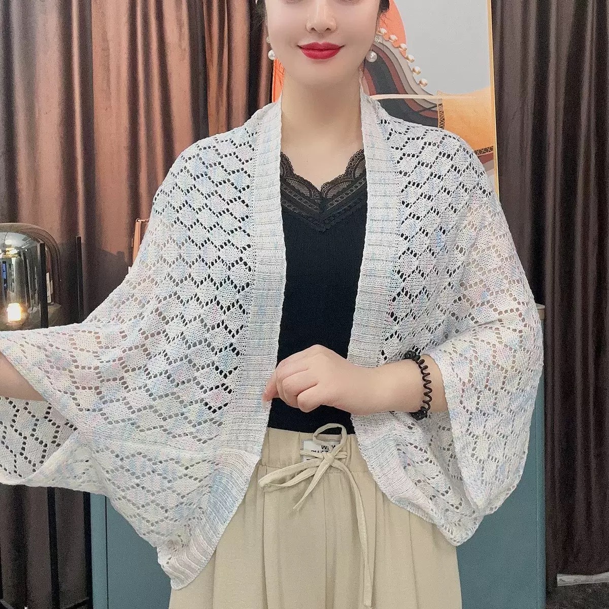 2023 Custom OEM factory wholesale ladies summer spring thin knit cape shawls women bolero shawls with sleeve