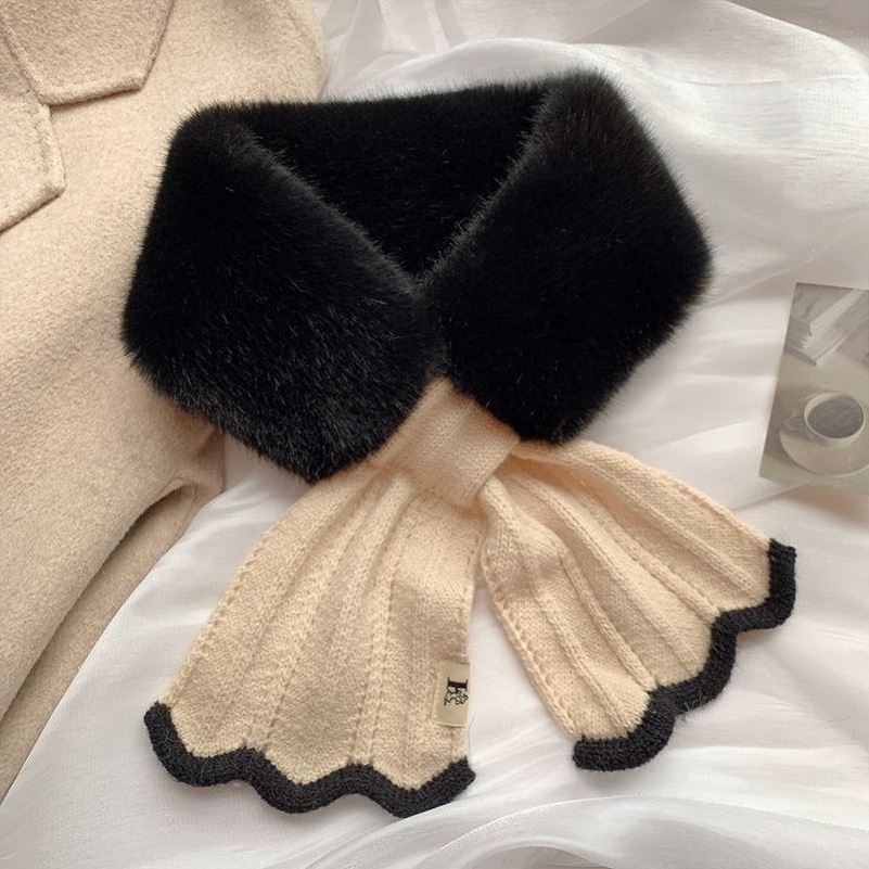 Winter Rabbit Fur Scarf Plush Handy Fishtail Scarf Women Fasten Tie Bow-knot Scarves