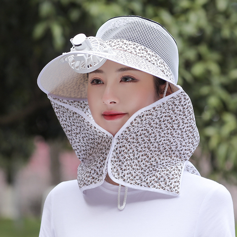 Ladies summer Sport Outdoor Cap With Solar Sun Power Cool Fan Bicycling Climbing Bucket Fishing Hats With Face Cover