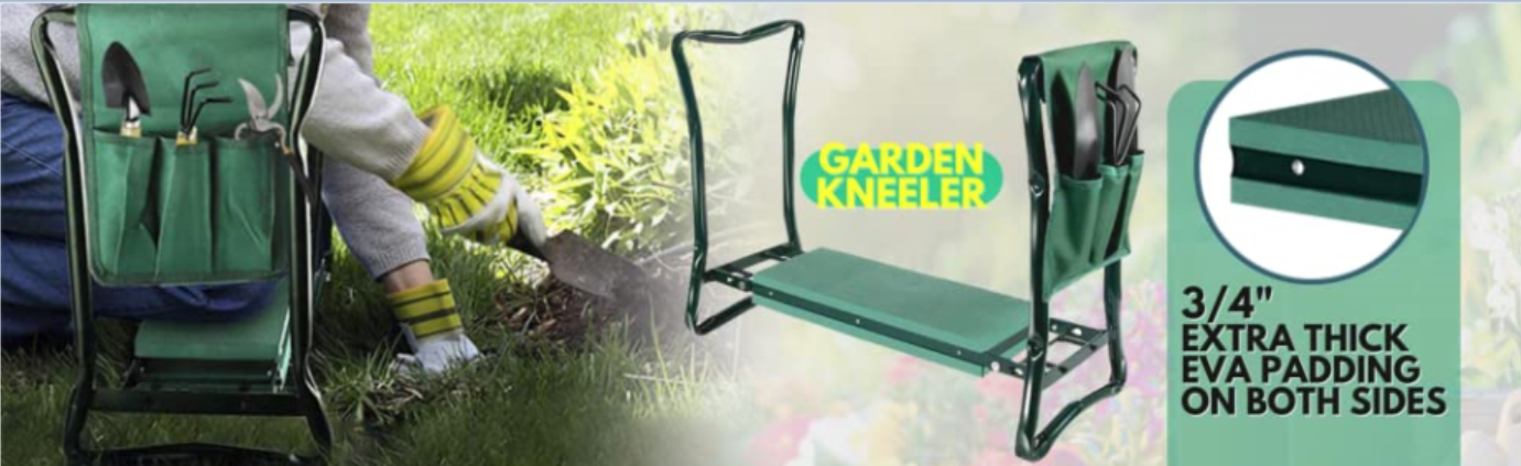 Garden Kneeler and Seat Bench with 2 Free Tool Pouch s, Foldable Stool for Ease of Storage - EVA Foam Pad