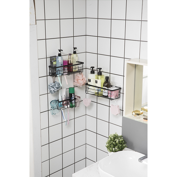 Anti-rust and no drilling wall mounted black bathroom shelves shower caddy