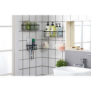 Anti-rust and no drilling wall mounted black bathroom shelves shower caddy