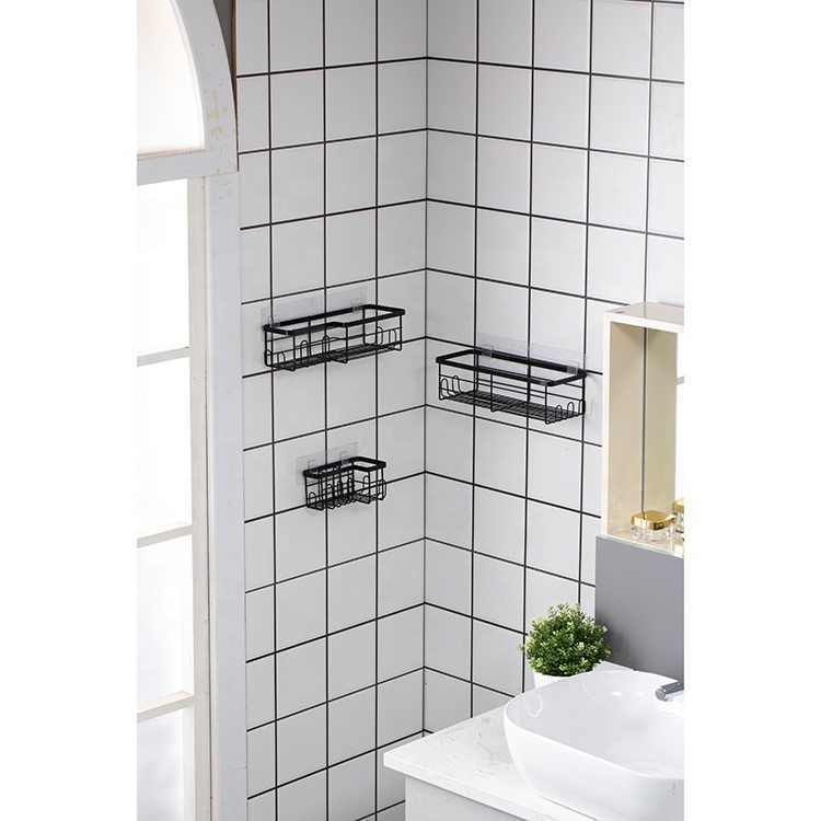 Anti-rust and no drilling wall mounted black bathroom shelves shower caddy