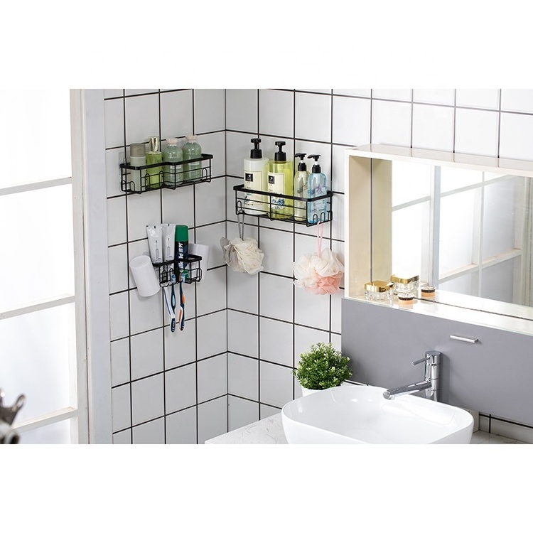 Anti-rust and no drilling wall mounted black bathroom shelves shower caddy