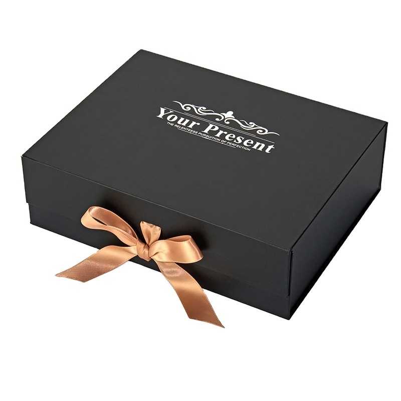 Free Sample Cardboard Folding Luxury White Magnetic Gift Paper Box Custom Logo Collapsible Packaging Boxes With Ribbon