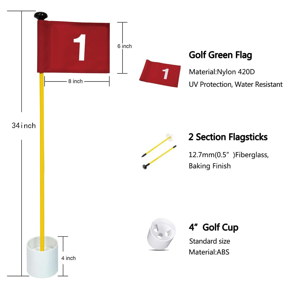 Golf Flagpole 3-foot double-sided numbered custom Golf flag post Hole Cup set 3ft Mini golf flagpole