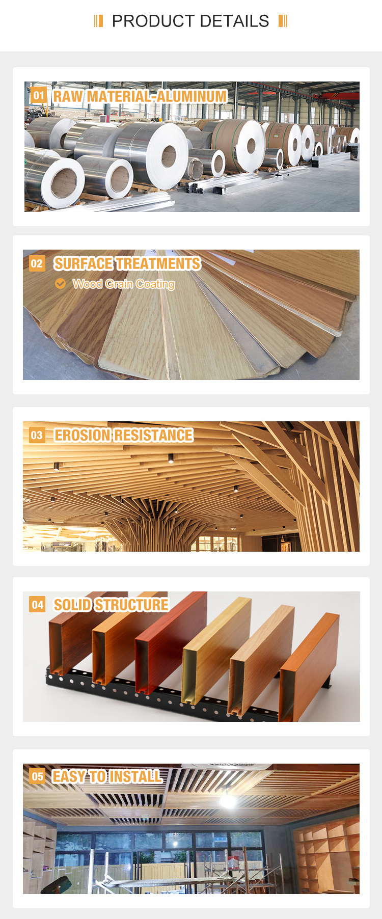 The New Listing Pop Decoration Ceilings Tile System Suspended Slatted False Wood Grain Aluminum Strip Ceiling