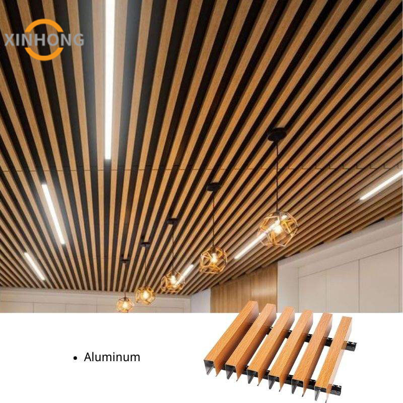 The New Listing Pop Decoration Ceilings Tile System Suspended Slatted False Wood Grain Aluminum Strip Ceiling