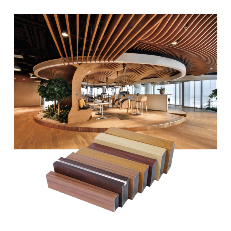 Interior Decor Metal Aluminium Ceiling Tiles Linear Material Wood Grain Aluminum False Baffle Ceiling For Beautiful Restaurant