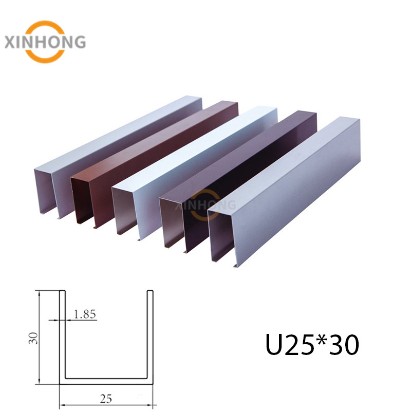 Aluminium Baffle Ceiling U Shape 25*30 Linear Square Tube Wood Pattern Drop Ceiling Panels