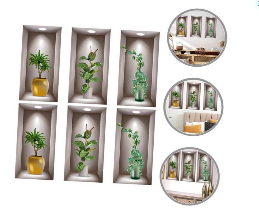 Wall Art Stickers Simulate 3D Potted Green Plants Flowers Home Decorations stickers simulation green plant small bonsai