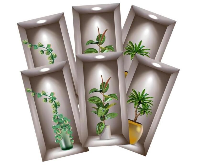 Wall Art Stickers Simulate 3D Potted Green Plants Flowers Home Decorations stickers simulation green plant small bonsai