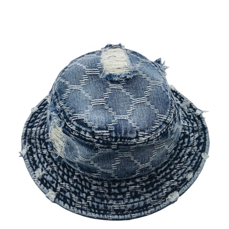 2022 New Arrival in stock women men Jean distressed denim blank bucket hats customised jeans washed fishing hat