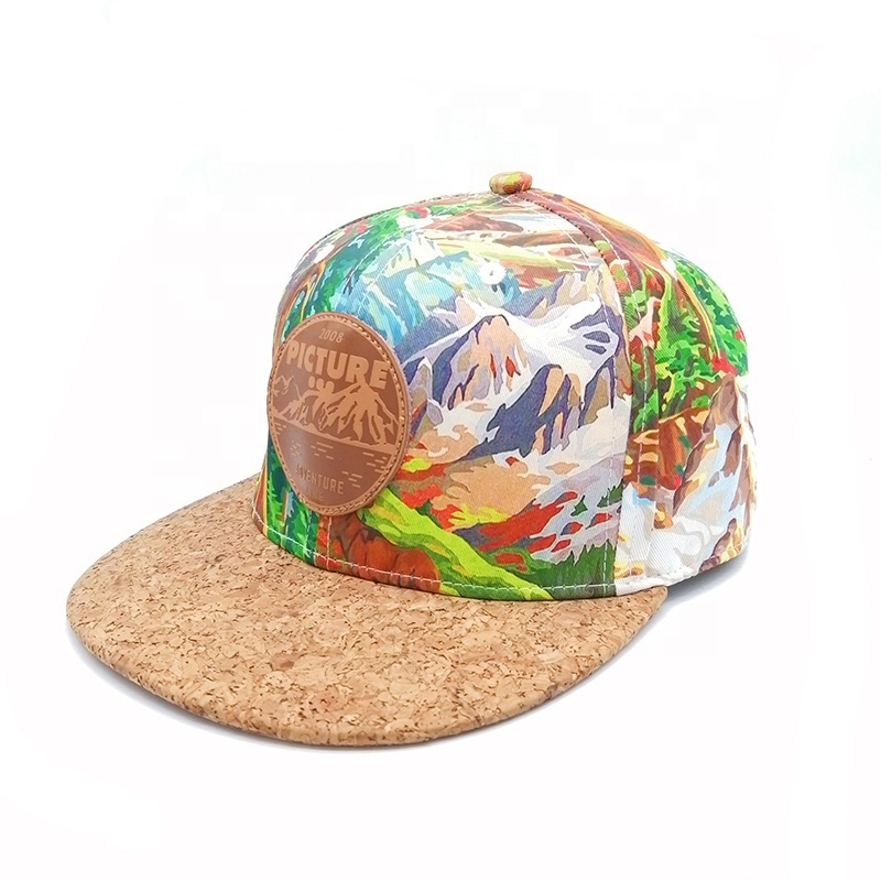 2 tone oem full sublimation printing vintage grain of wood brim baseball cap original custom Leather patch snapback hat