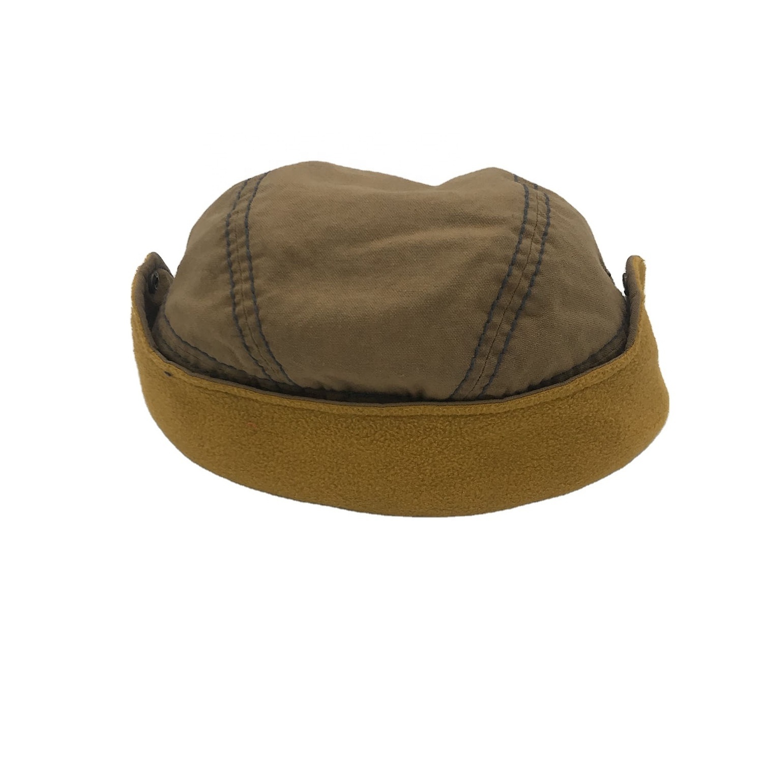 Winter Bomber Hat Men Russian Brown Canvas Cap With Ear Flaps Fur Warm Thick Plush Fleece Lining Baseball Cap And Hat