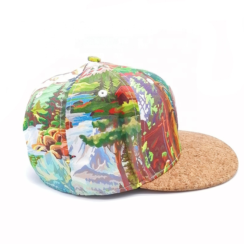 2 tone oem full sublimation printing vintage grain of wood brim baseball cap original custom Leather patch snapback hat