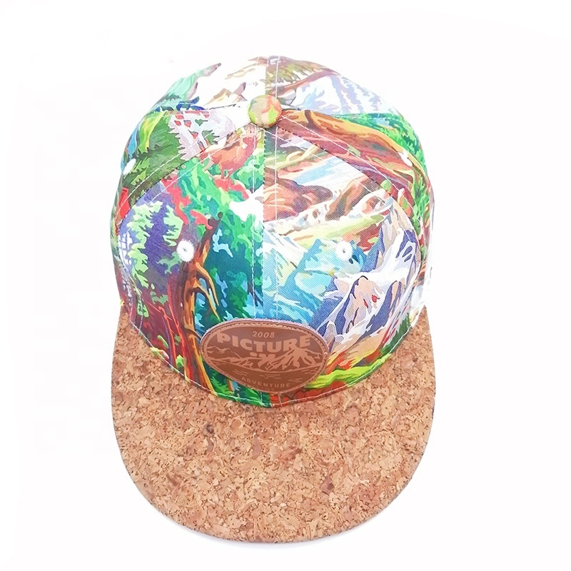 2 tone oem full sublimation printing vintage grain of wood brim baseball cap original custom Leather patch snapback hat