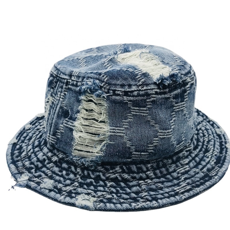 2022 New Arrival in stock women men Jean distressed denim blank bucket hats customised jeans washed fishing hat