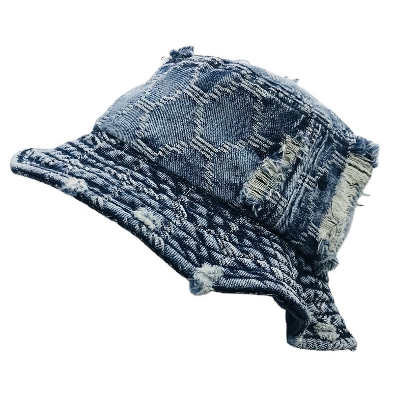 2022 New Arrival in stock women men Jean distressed denim blank bucket hats customised jeans washed fishing hat