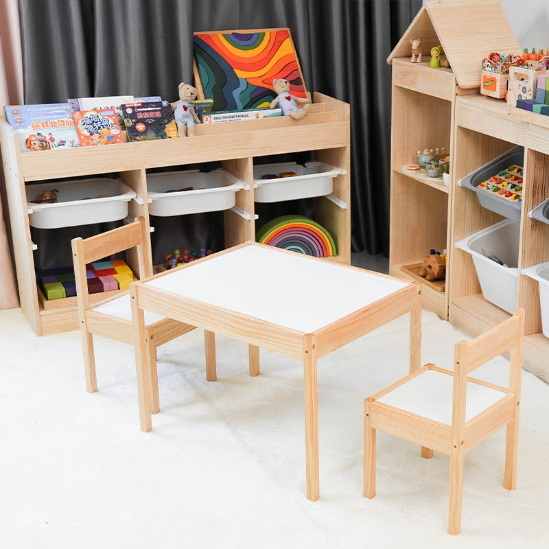 Xiair Wooden Kids Study Table With 2 Chairs Set For Toddlers Boys Girls Study Table With Chair White Wood Children's Furniture