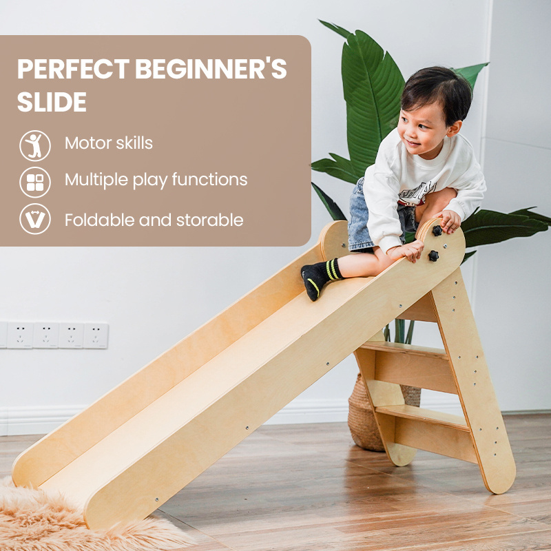 Xiair Montessori Wooden Kids Play Slide With Climber Step For Indoor Outdoor Playground Toy Kids Ages 3 And Up PlayRamp Slides