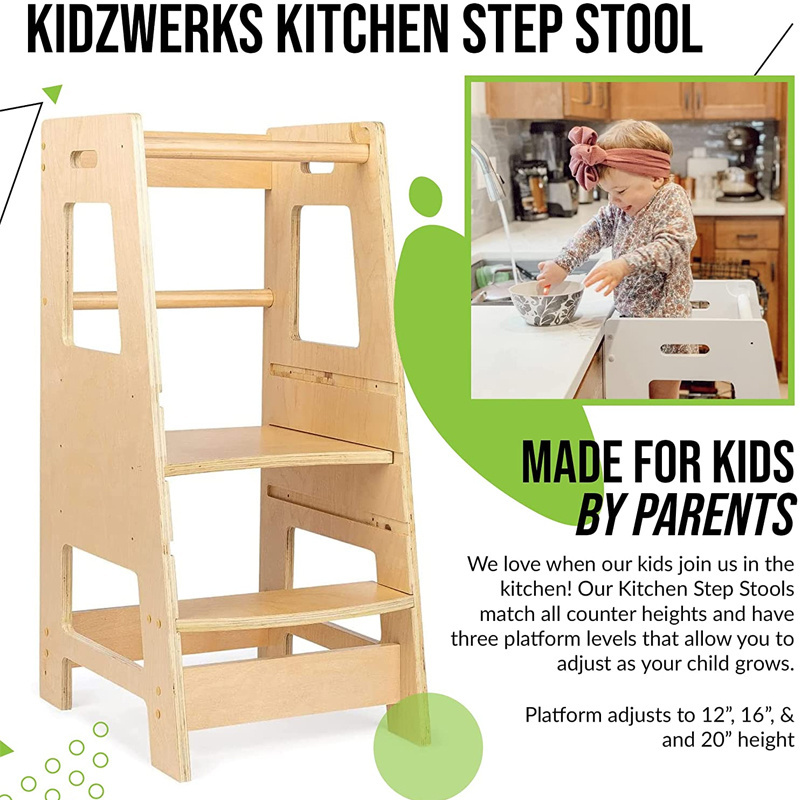 Xiair Wooden Folding Learning Tower With Adjustable Toddler Tower Kitchen Step Stool For Kitchen Counter Foldable Learning Tower