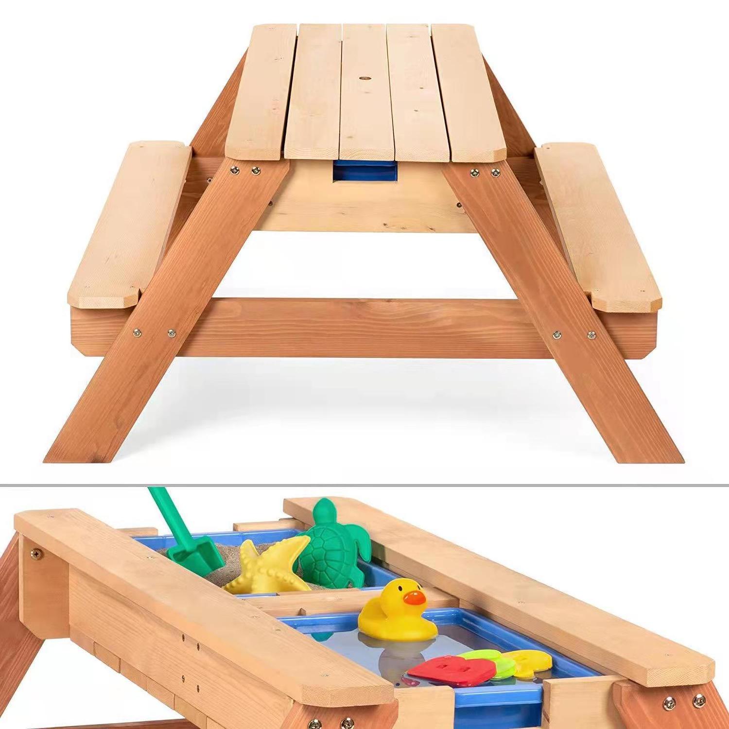 Xiair Outdoor Wooden Kids Garden Picnic Table Chair Sandbox Toys Toddler Sand Pit Kids Sand Box And Water Table With Umbrella