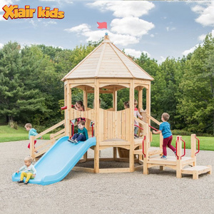 Xiair Kids Lovely Wooden Slide Kindergarten Outdoor Playground Equipment with FiberGlass Lldpe Steel Swing for Children