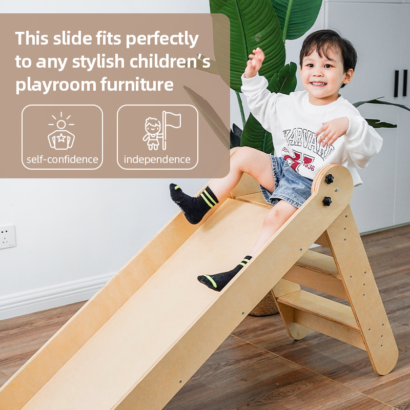 Xiair Montessori Wooden Slide Playroom Indoor Playground For Kids Toys Home Kids Outdoor Swing And Slide Set