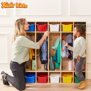 Xiair Kids Wooden Coat School Bag Lockers With Coat Hooks Cubbies Lockers For Kids Montessori Daycare Kindergarten Furniture