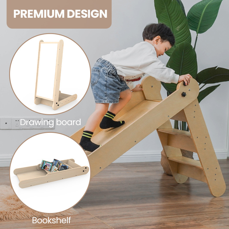 Xiair Montessori Wooden Kids Play Slide With Climber Step For Indoor Outdoor Playground Toy Kids Ages 3 And Up PlayRamp Slides