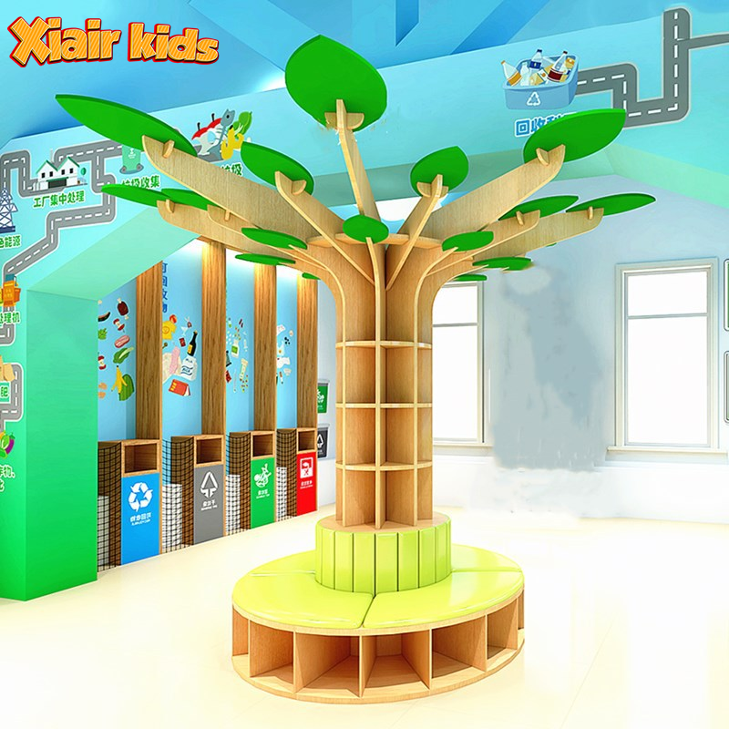 Xiair Creative Library Kindergarten Daycare Preschool Nursery Tree Shaped Floor Decoration Bookshelf And Stool Furniture