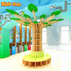 Xiair Creative Library Kindergarten Daycare Preschool Nursery Tree Shaped Floor Decoration Bookshelf And Stool Furniture