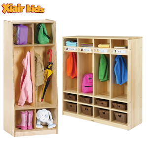 Kids Preschool Coat Locker With Tray Storage Hanging Backpack Hooks Hardwood Toddler Dress Up Storage Montessori Daycare Center