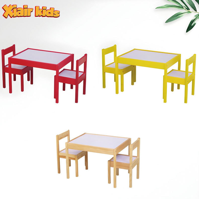 Xiair Wooden Kids Study Table With 2 Chairs Set For Toddlers Boys Girls Study Table With Chair White Wood Children's Furniture