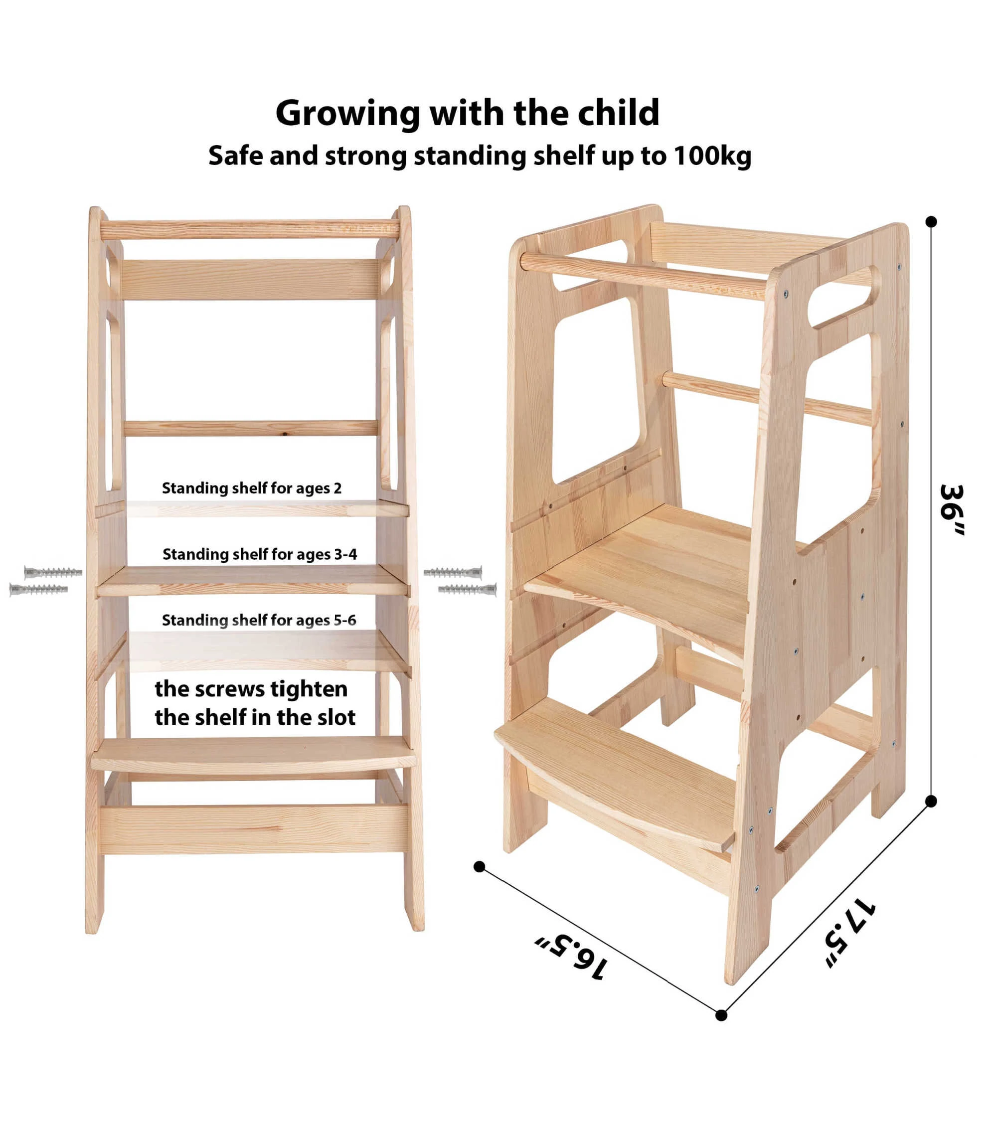 Xiair Wooden Learning Tower  Children'S Kitchen Step Stool Assistant Tower With Both Step And Stool Functions