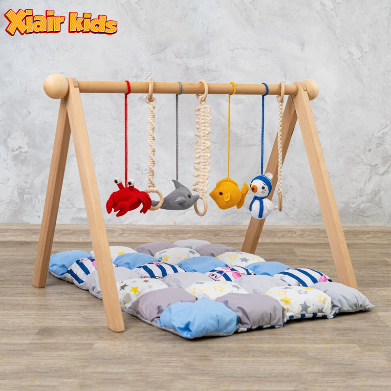 Xiair Baby Actiity Gym Toys Hanging With 3 Inflatable Baby Gym Toy Wooden Foldable Baby Play Gym With Mat Animal Indoor Play