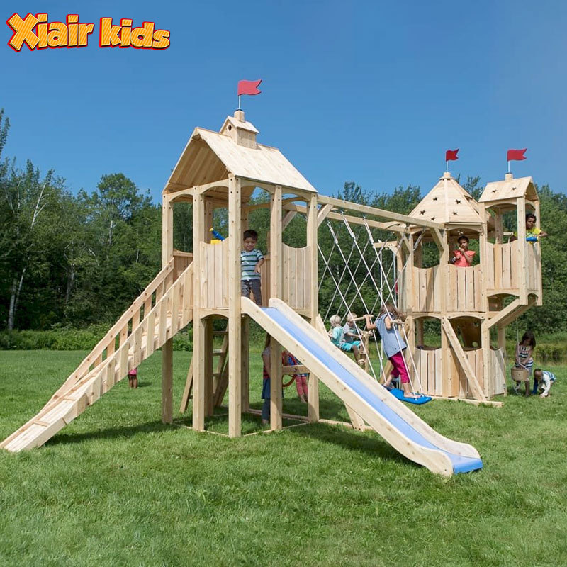 Xiair Top Selling Kids Outdoor Play House Playroom Playground Equipment Wooden Swing And Slides For Children Sliding Toys