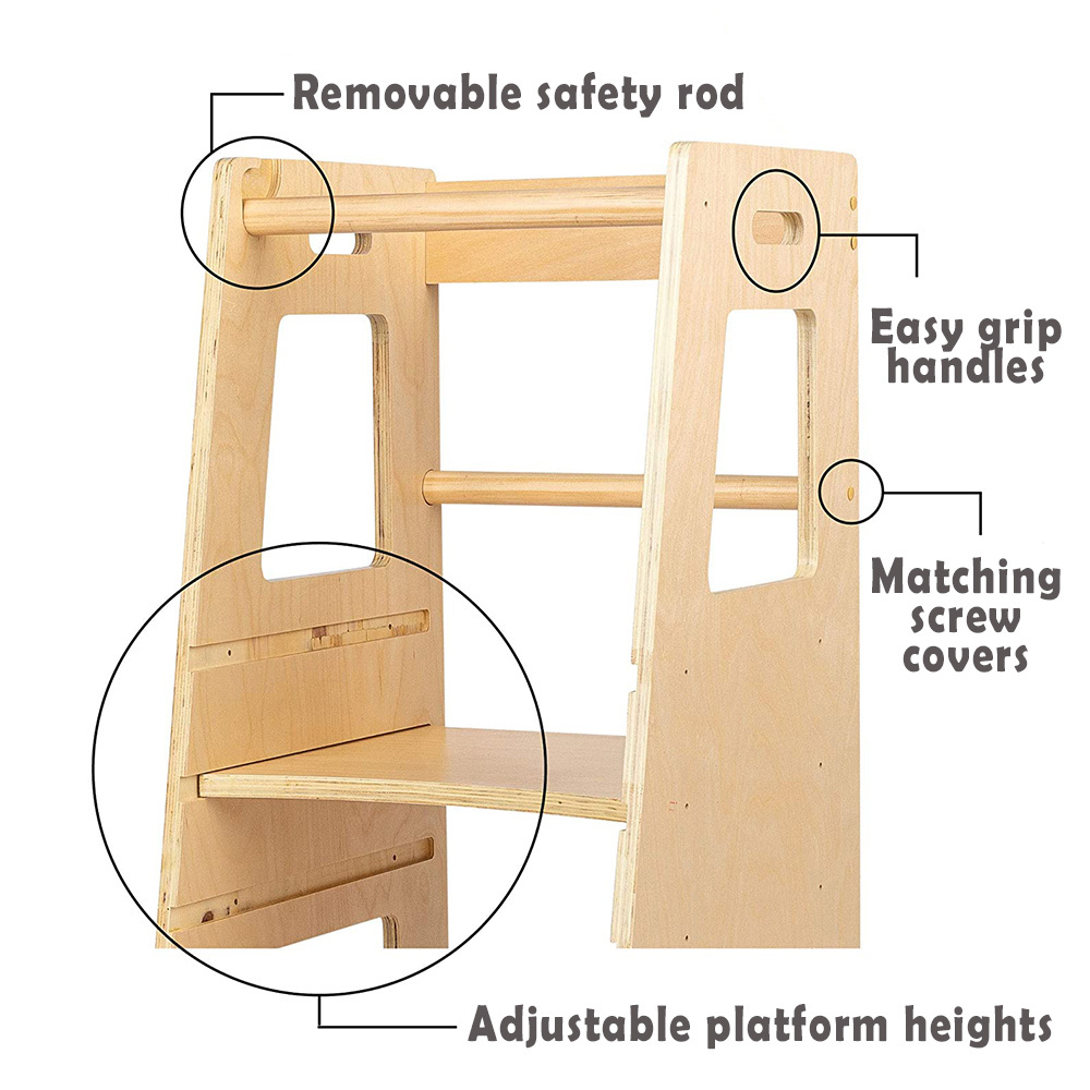 Xiair Wooden Folding Learning Tower With Adjustable Toddler Tower Kitchen Step Stool For Kitchen Counter Foldable Learning Tower