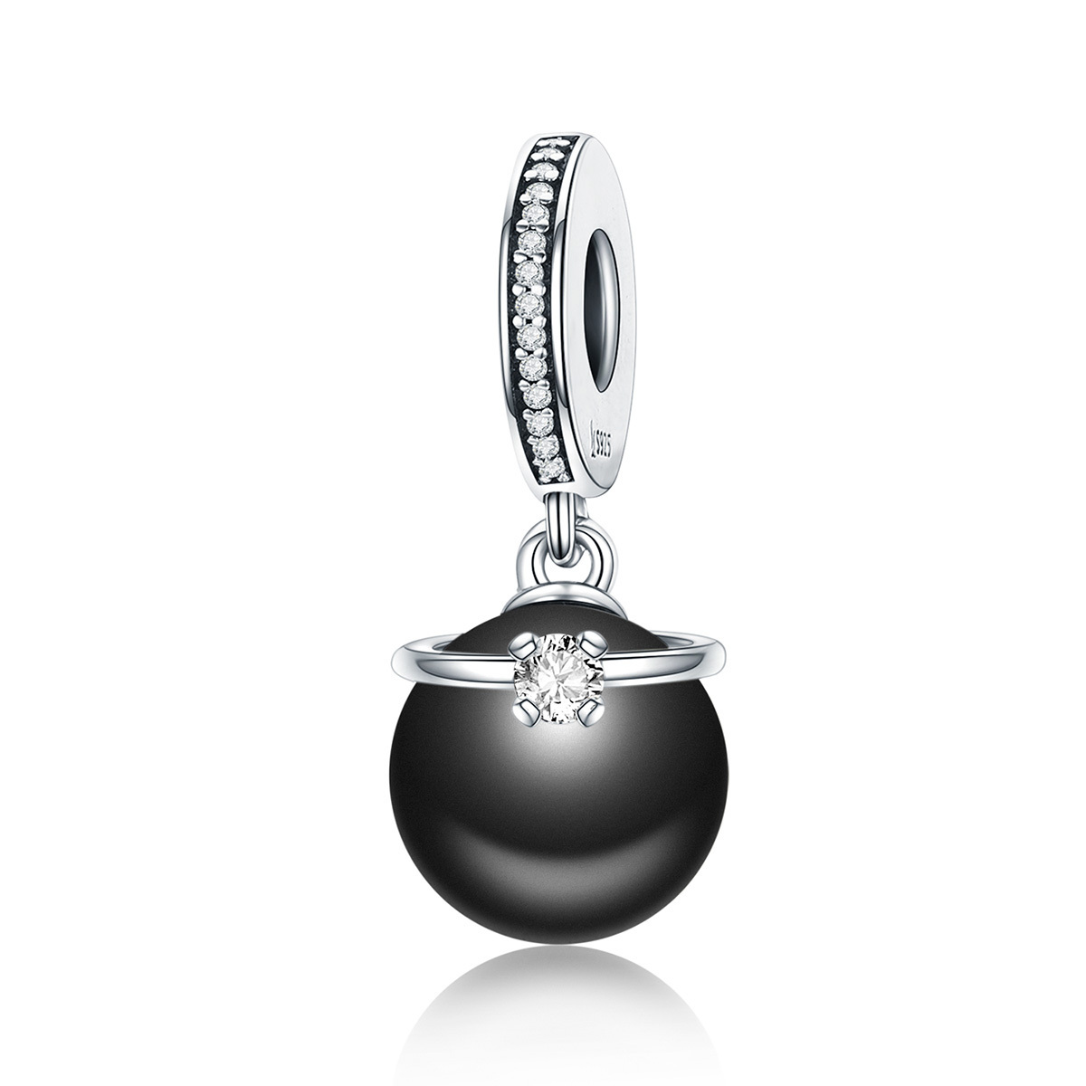 2024 NEW 925 Sterling Silver & Black Pearl With CZ Ring Dangle Charm fit Original Beads Bracelet Pendant Women Jewelry SCC572