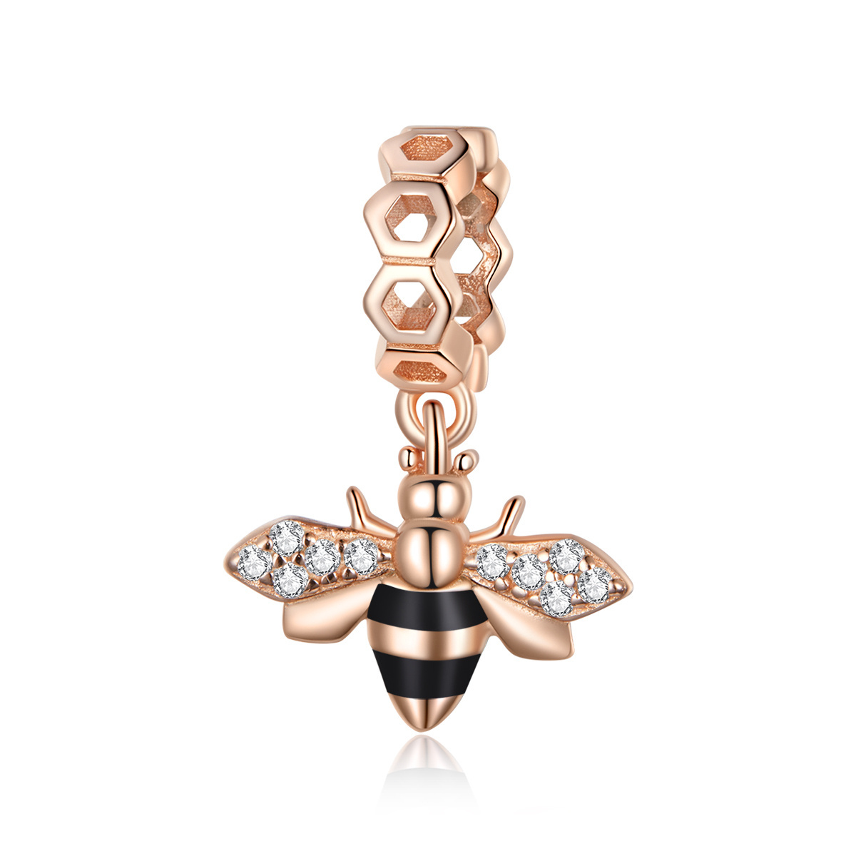 Little Bee Charm 925 Sterling Silver Rose Gold Zircon Animal Beads Fit Original Bracelet Necklace Pendant Jewelry BSC370