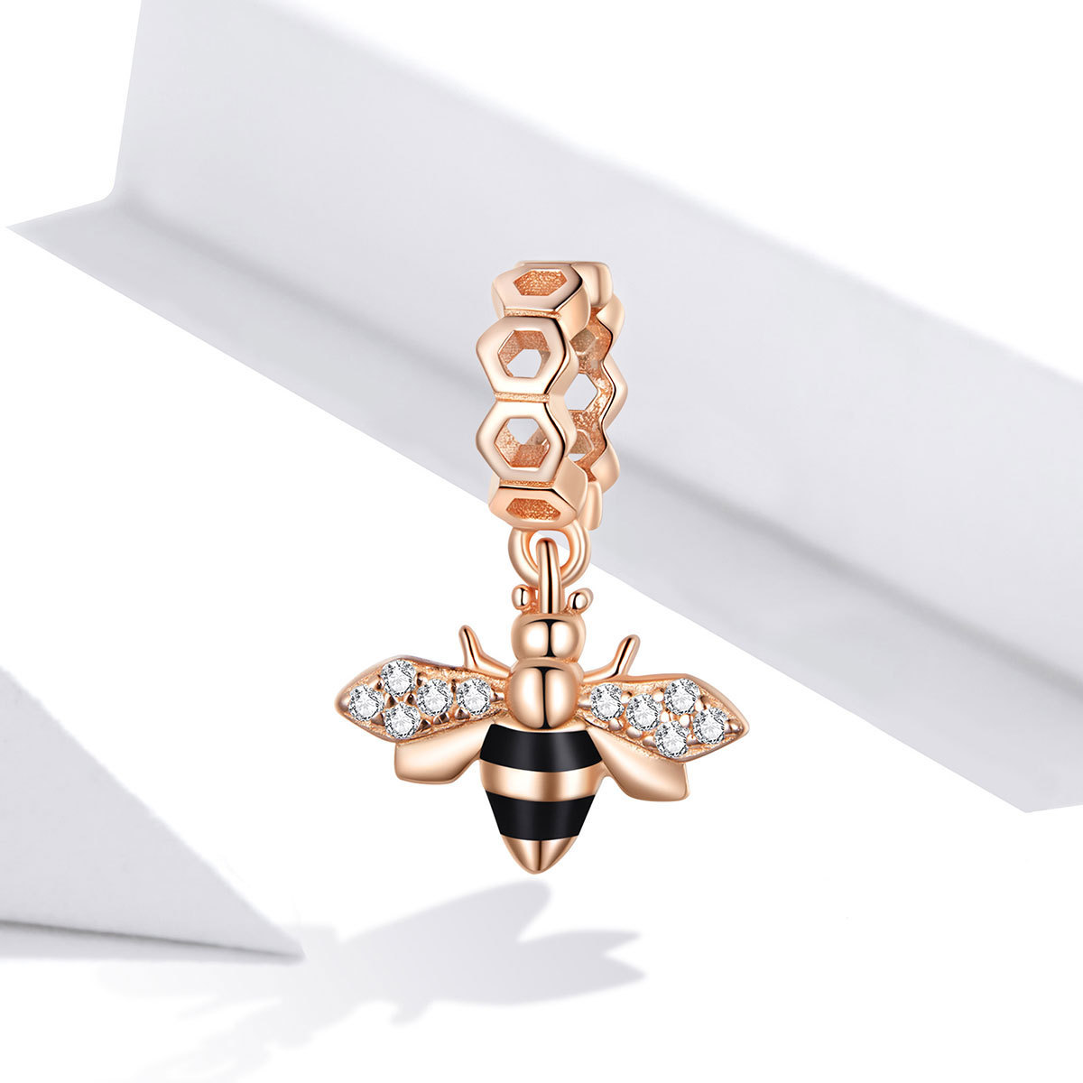 Little Bee Charm 925 Sterling Silver Rose Gold Zircon Animal Beads Fit Original Bracelet Necklace Pendant Jewelry BSC370