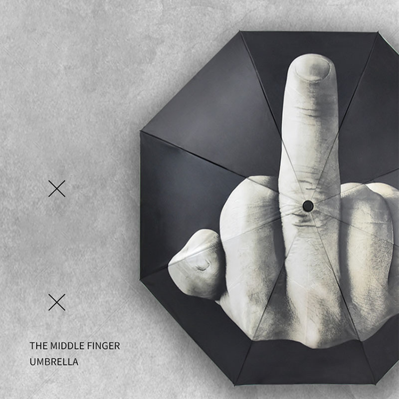 The middle finger of creative automatic umbrella 3 folding uv umbrella with logo for the rain paraguas