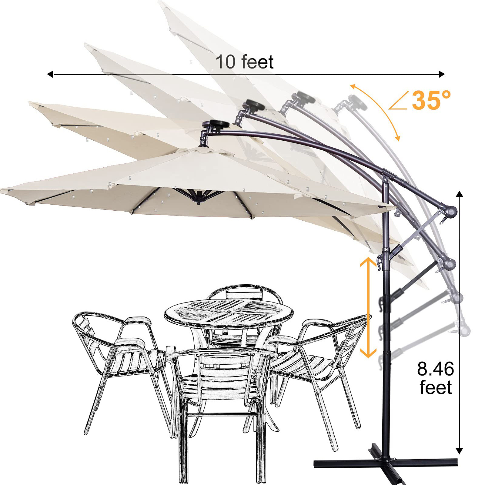 Beach Umbrella With Custom Logo 10FT Outdoor Patio Umbrellas & Bases With LED Lights