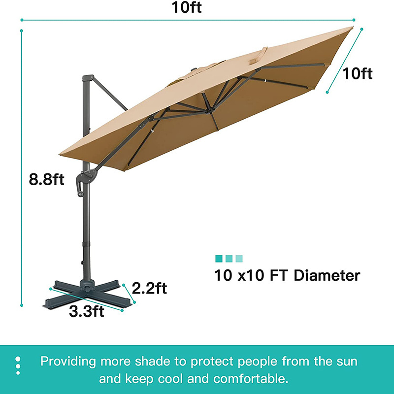 10 FT Cantilever Patio Umbrella With Custom Logo 360 Rotation & Integrated Tilting Beach Umbrellas & Bases With LED Lights