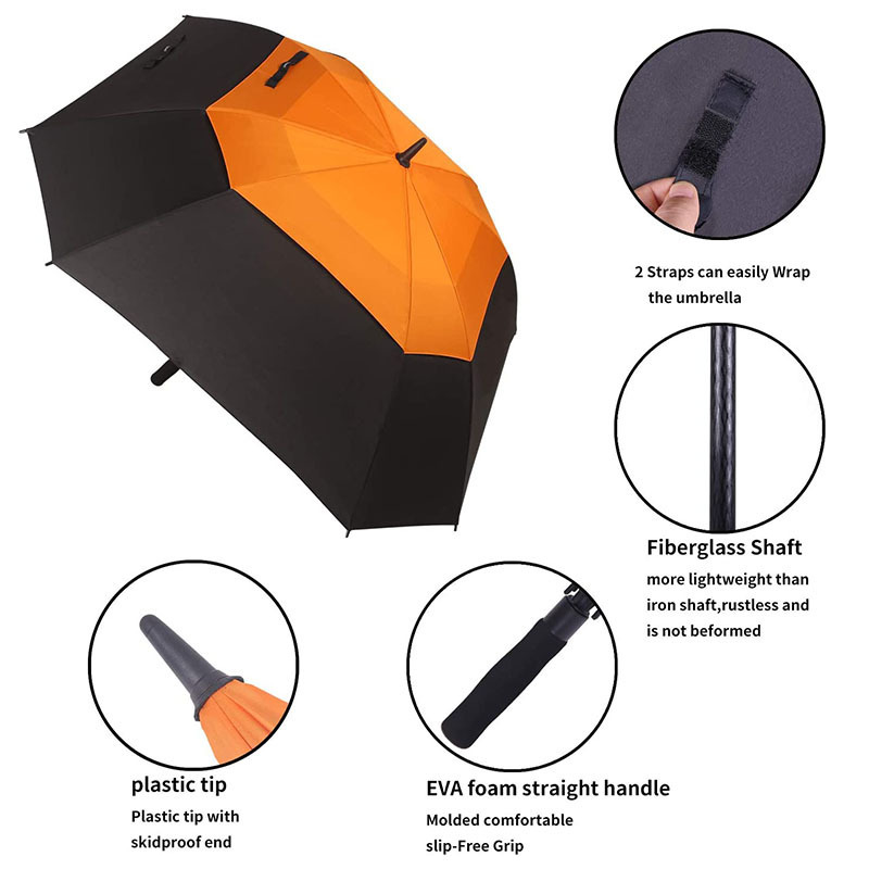 54/62/68 Inch Oem Rpet Square-Shaped Golf Umbrella Double Layers Vent Strong Umbrella With Logo Windproof